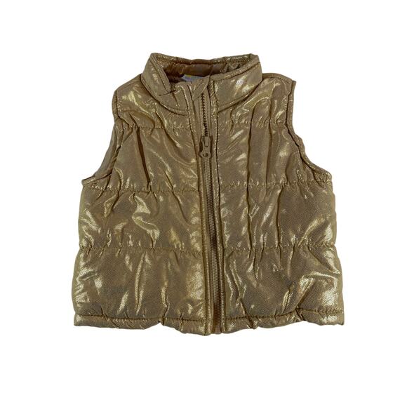 healthtex Other - Healthtex Baby 12M Gold Metallic Puffer Vest‎ Shiny Zip Toddler Coat